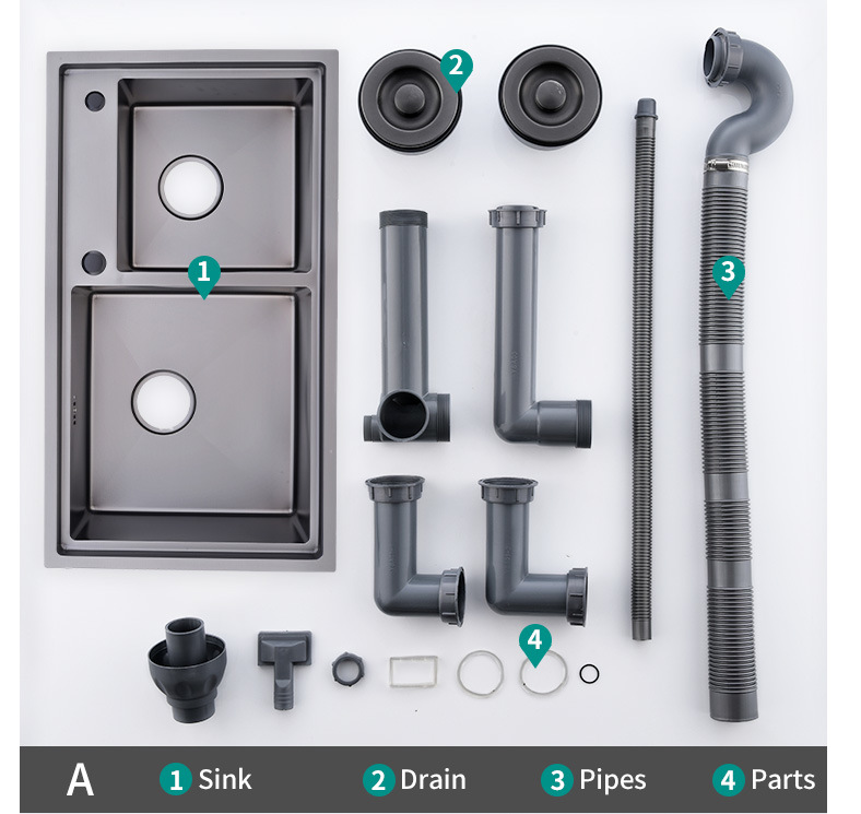 Fregadero de cocina de acero inoxidable hecho a mano Nano PVD en color negro