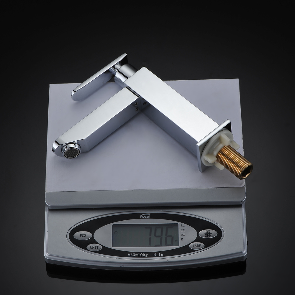 Grifo monomando cuadrado para lavabo fr&iacute;o de lat&oacute;n, cromado