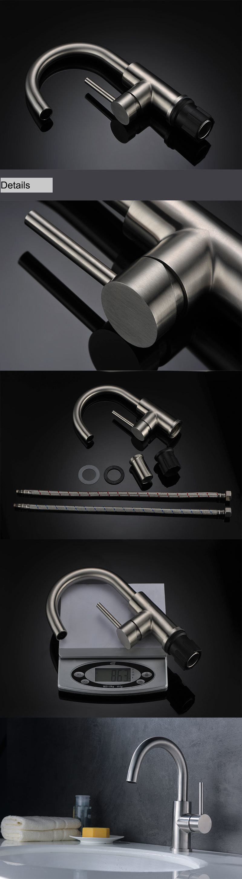 Grifos mezcladores para lavabo de lavabo de un solo orificio, grifo de ba&ntilde;o de acero inoxidable