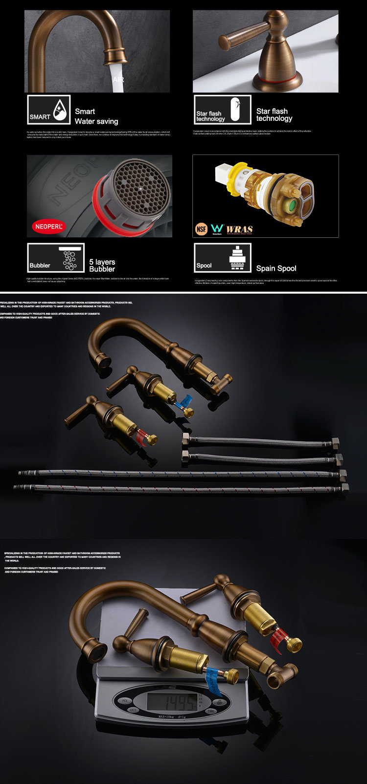 Grifo de lavabo cromado con grifo de ba&ntilde;o antiguo de 3 orificios