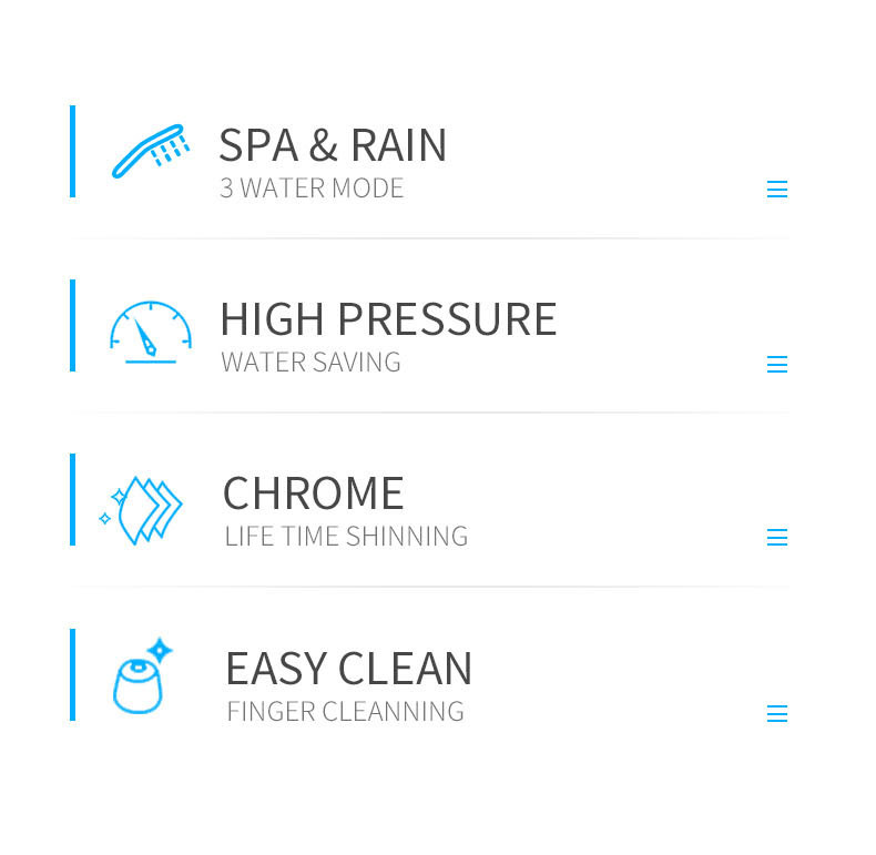 Cabezal de ducha de alta presi&oacute;n con 3 funciones, para condiciones de baja presi&oacute;n de agua