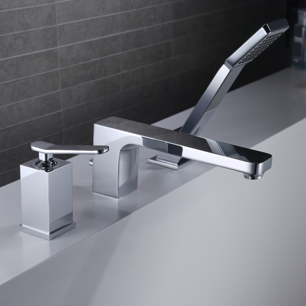 Grifo para ba&ntilde;era con cabezal de ducha, grifo para ba&ntilde;era con 3 orificios en forma cuadrada