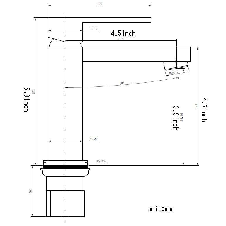 Grifo de ba&ntilde;o de un solo orificio en cromo, grifo mezclador para lavabo cuadrado
