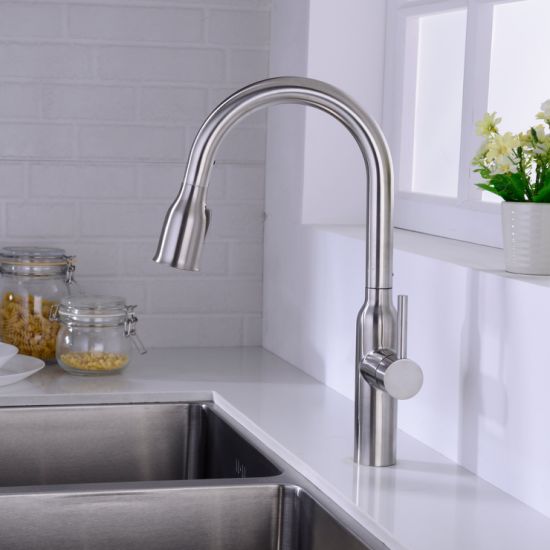 Kitchen Sink Faucet with Pull Down Sprayer in Stainless Steel