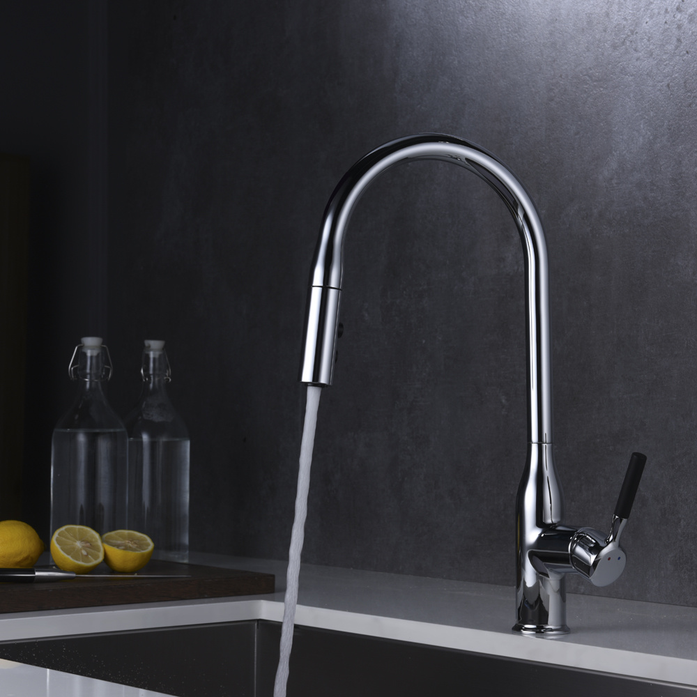 Grifo para lavabo de cocina extra&iacute;ble con 2 salidas