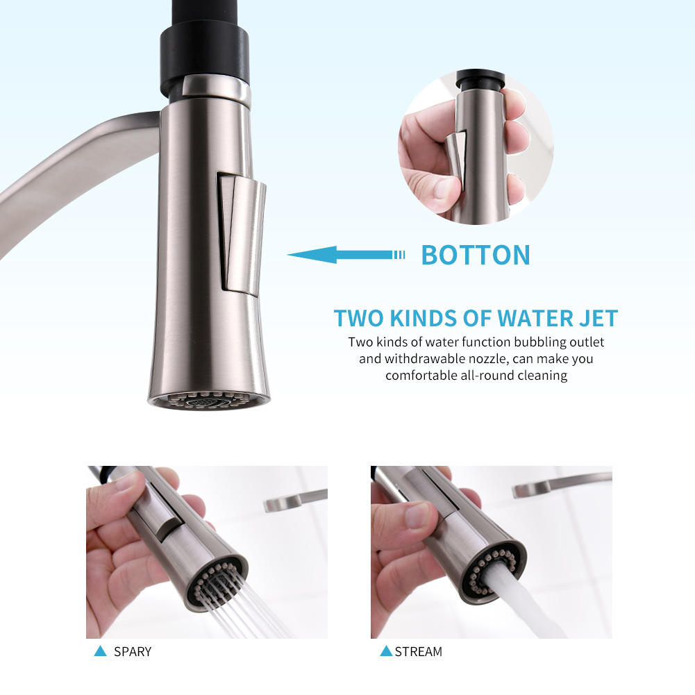 Grifo de fregadero de cocina abatible de acero inoxidable con rociador negro