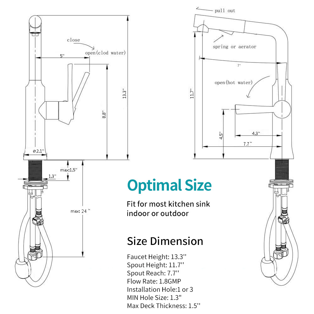 Grifo para fregadero de cocina de un solo orificio con rociador extra&iacute;ble