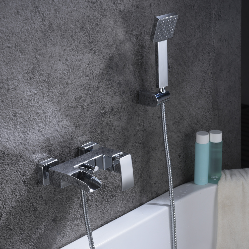 Grifo de pared para ba&ntilde;o y ducha con ca&ntilde;o en cascada y ducha