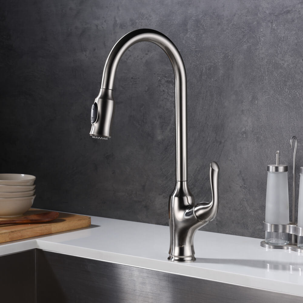 Grifo de cocina extra&iacute;ble cl&aacute;sico con superficie rebajada de acero inoxidable 304