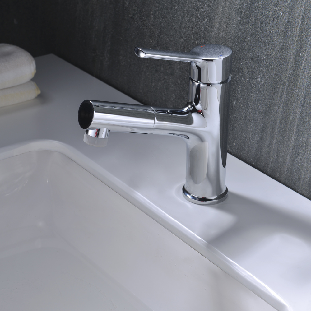 Grifo extra&iacute;ble para ba&ntilde;o con rociador, grifo mezclador para lavabo de un solo orificio