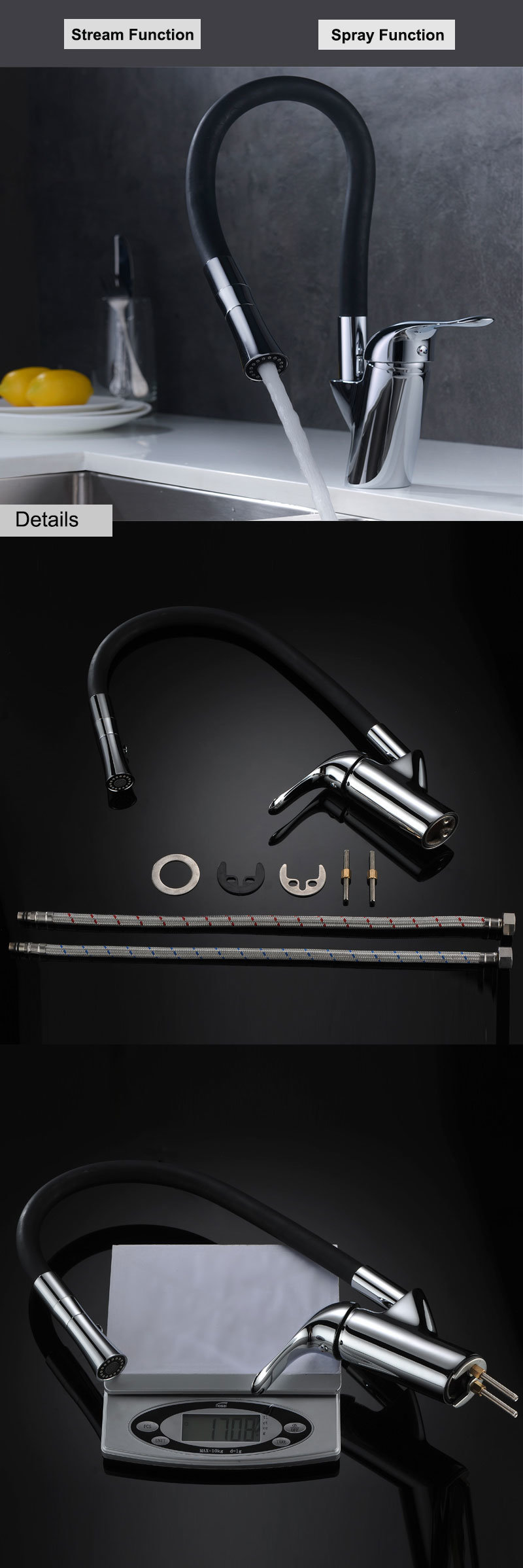 Grifos de fregadero cromados de lat&oacute;n de nuevo estilo, grifo de cocina con ca&ntilde;o flexible