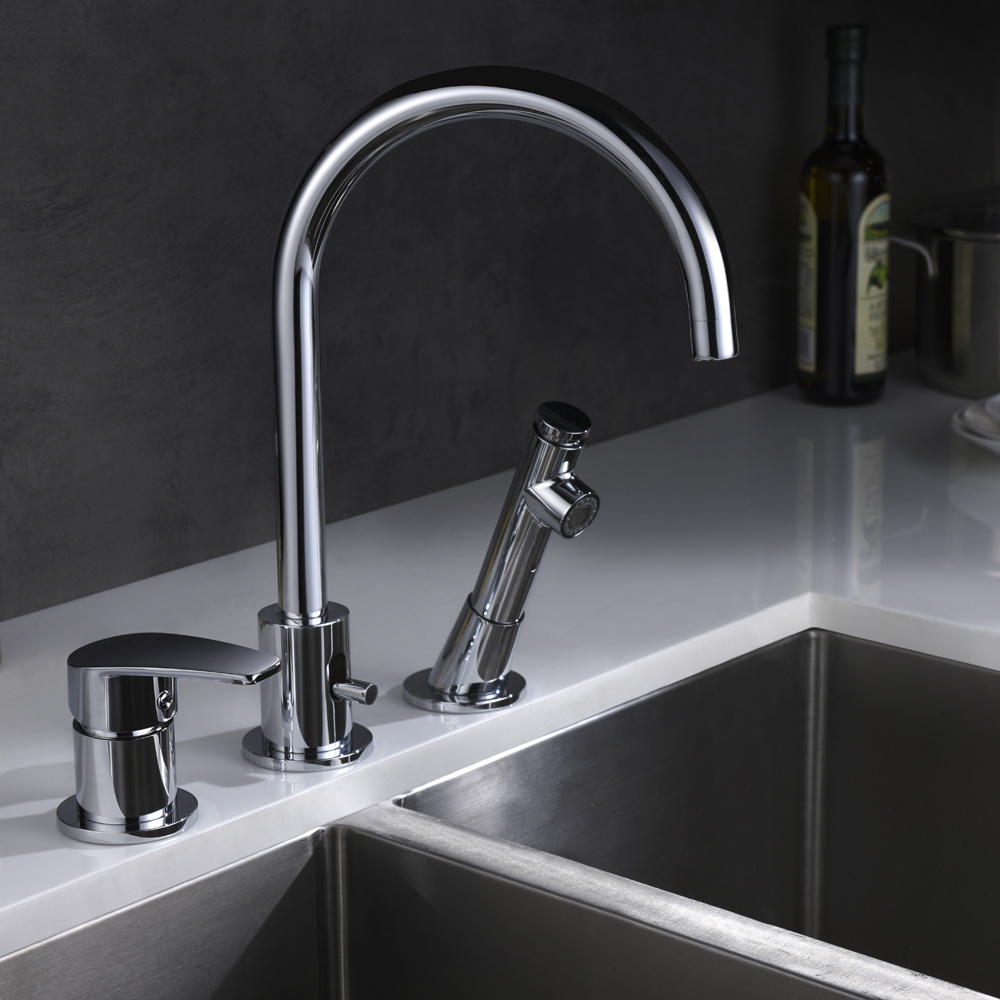 Grifo de fregadero cromado de 3 orificios, grifo de cocina extra&iacute;ble