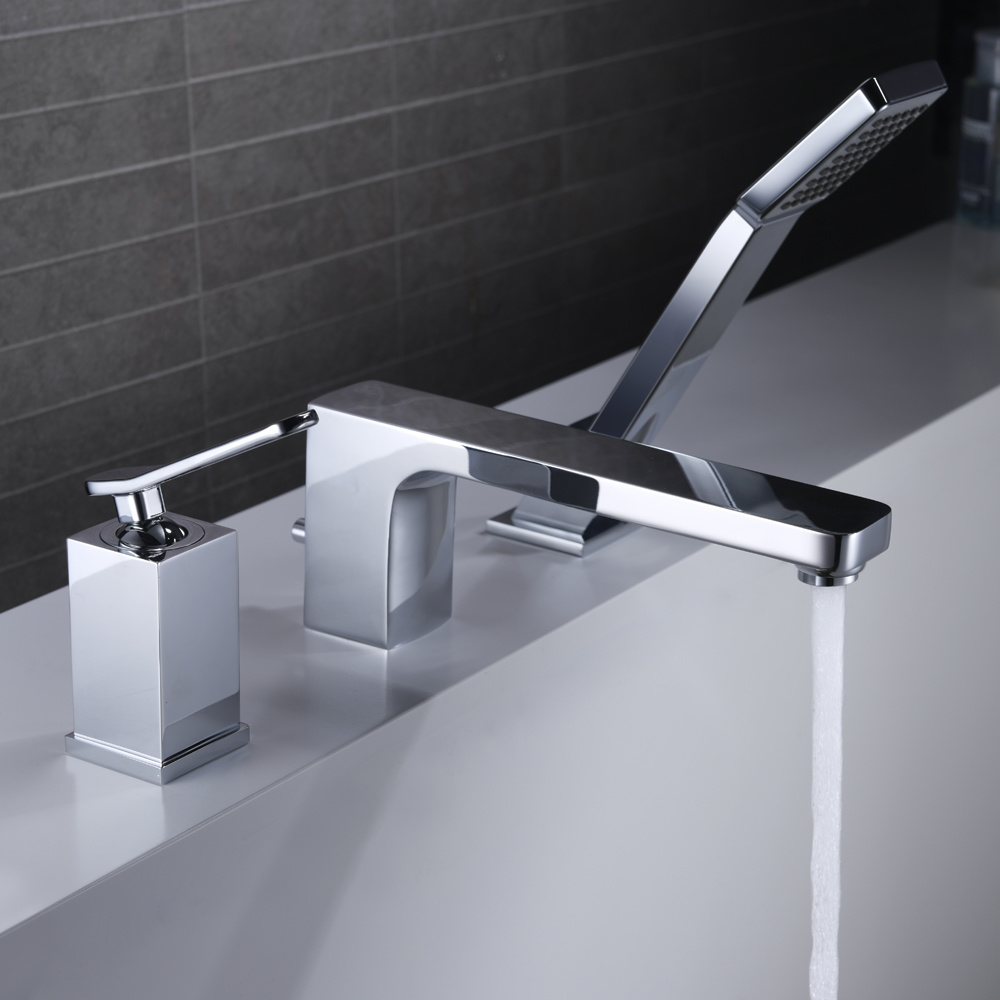 Grifo para ba&ntilde;era con cabezal de ducha, grifo para ba&ntilde;era con 3 orificios en forma cuadrada