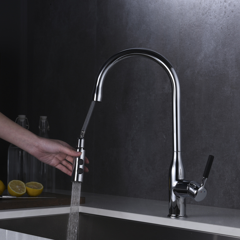 Grifo para lavabo de cocina extra&iacute;ble con 2 salidas