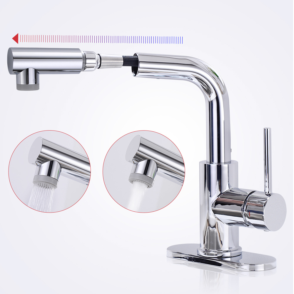 Grifo de ba&ntilde;o con rociador extra&iacute;ble, grifo de barra extra&iacute;ble en cromo