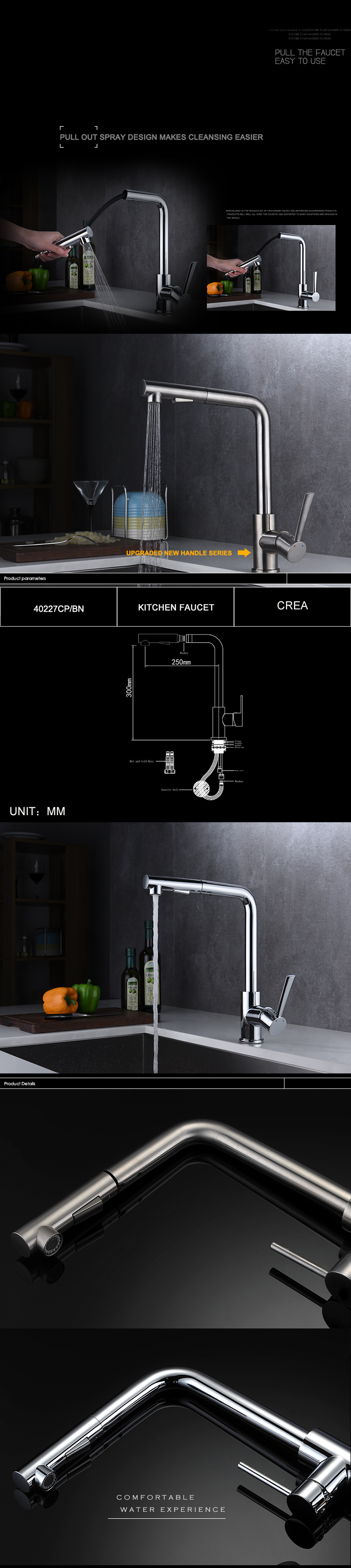 Grifos de cocina cepillados con ca&ntilde;o largo Grifo de cocina extra&iacute;ble