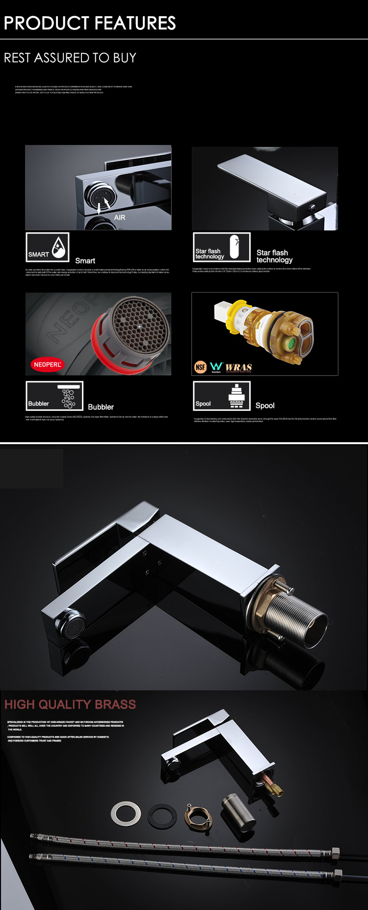 Grifo monomando de lat&oacute;n cromado cuadrado europeo para lavabo de ba&ntilde;o