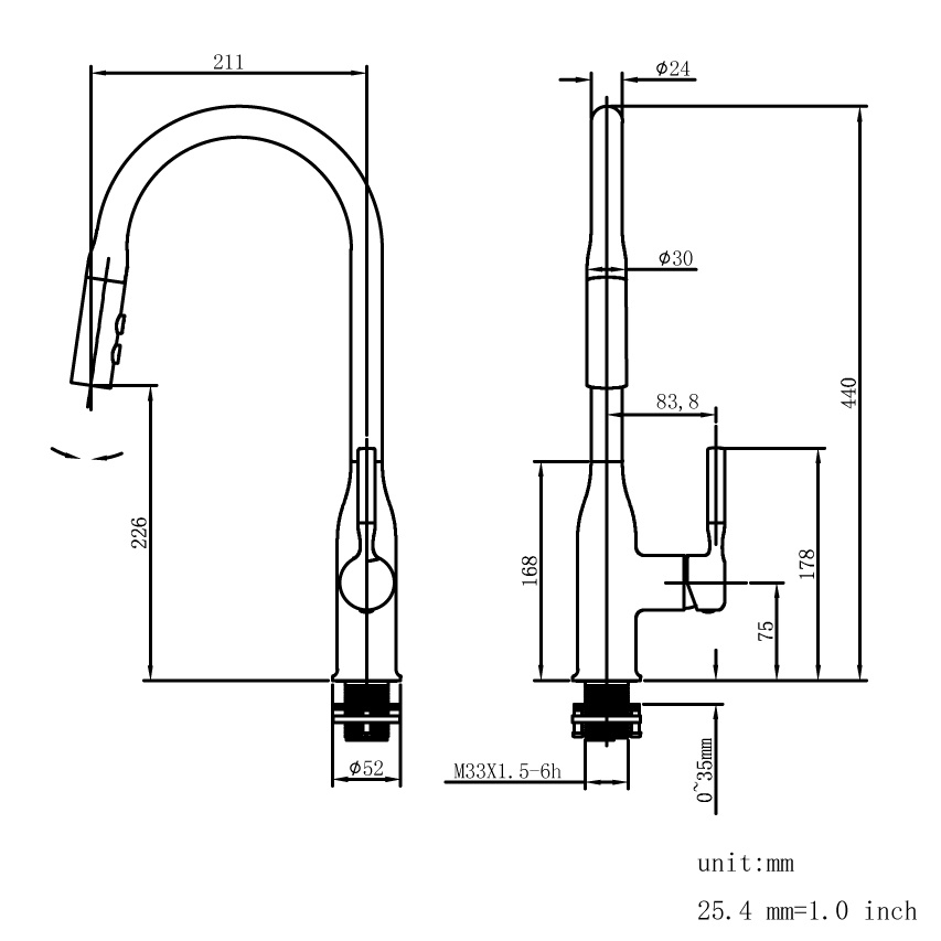 Grifo para lavabo de cocina extra&iacute;ble con 2 salidas