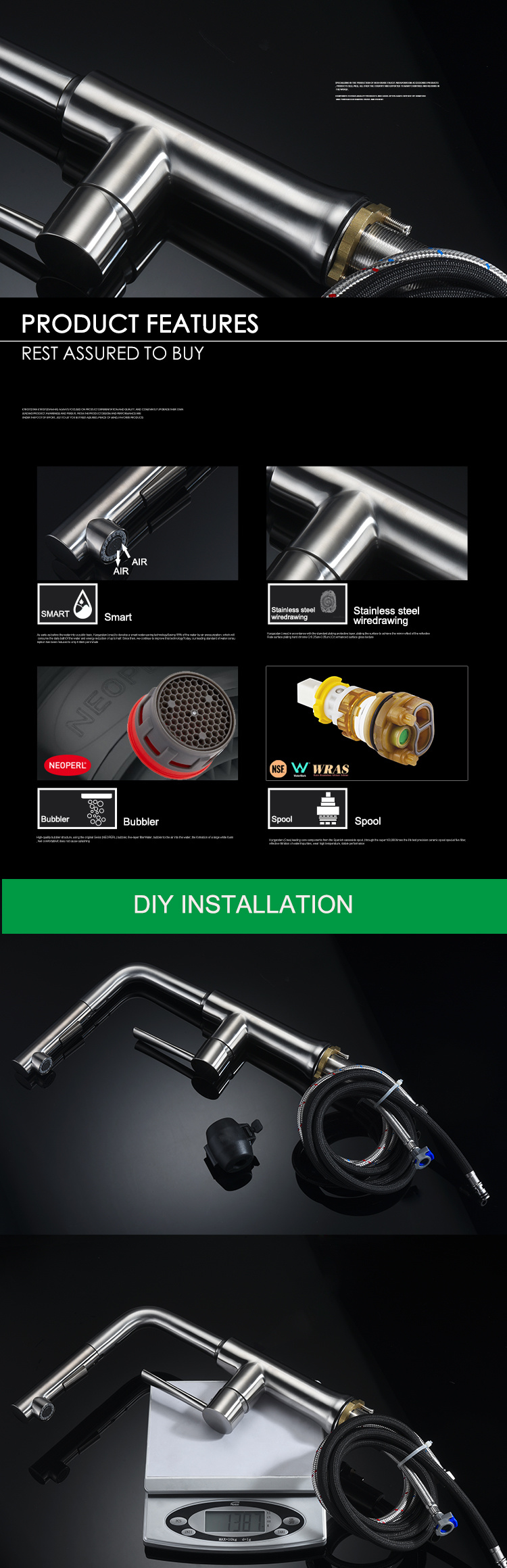 Grifo de cocina de acero inoxidable con rociador extra&iacute;ble