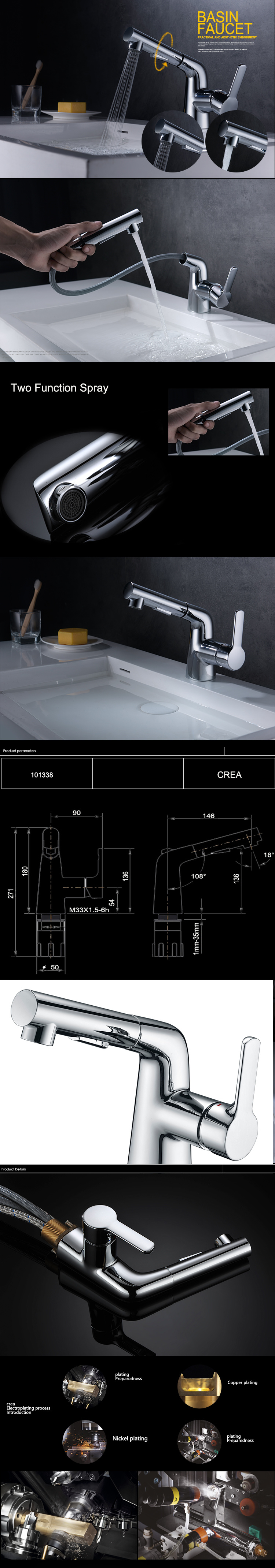 Grifer&iacute;a de ba&ntilde;o Grifo con rociador extra&iacute;ble Lat&oacute;n Cromado
