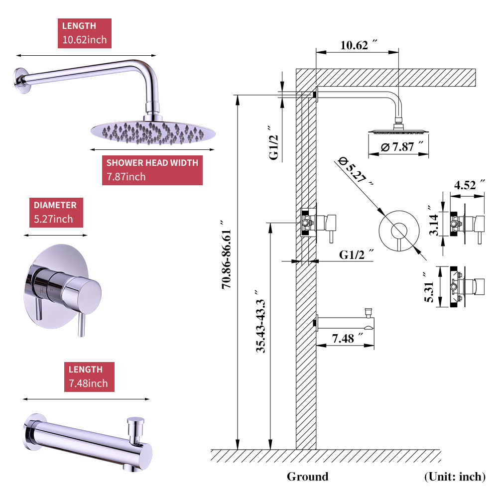 Cabezal de ducha montado en la pared Ducha de mano en cascada