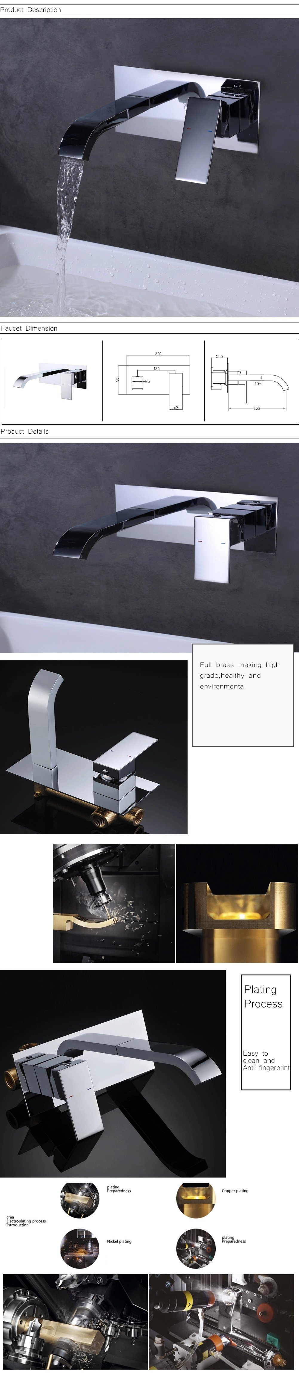 Grifo monomando de lat&oacute;n para ba&ntilde;o montado en la pared