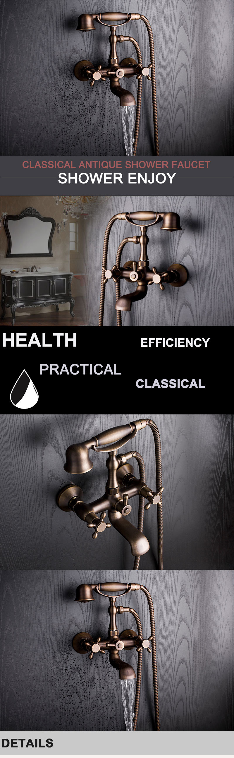 Grifo antiguo de pared para ducha en color bronce