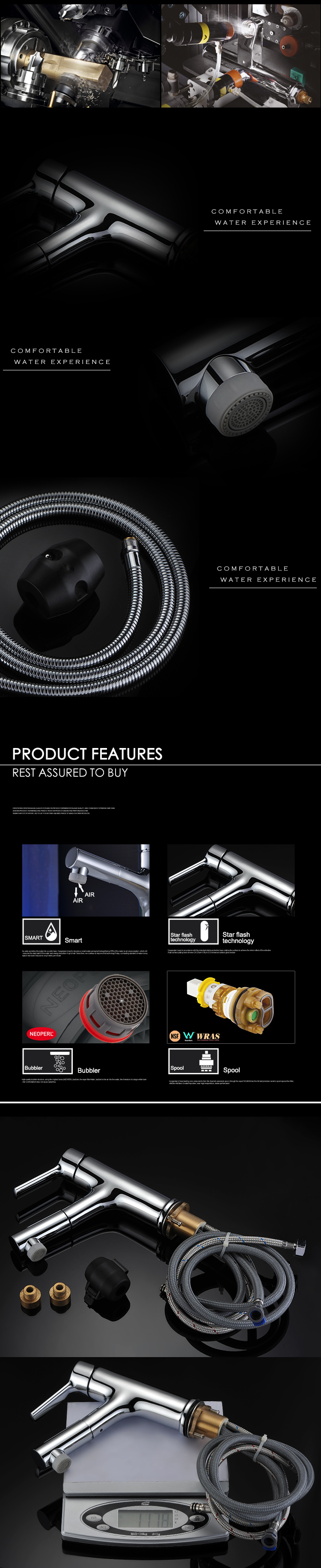 Grifo de ba&ntilde;o con rociador extra&iacute;ble, monomando, mezclador para lavabo, cromado