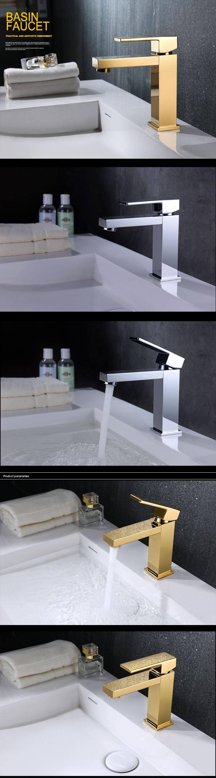 Grifo monomando de lat&oacute;n cromado cuadrado europeo para lavabo de ba&ntilde;o