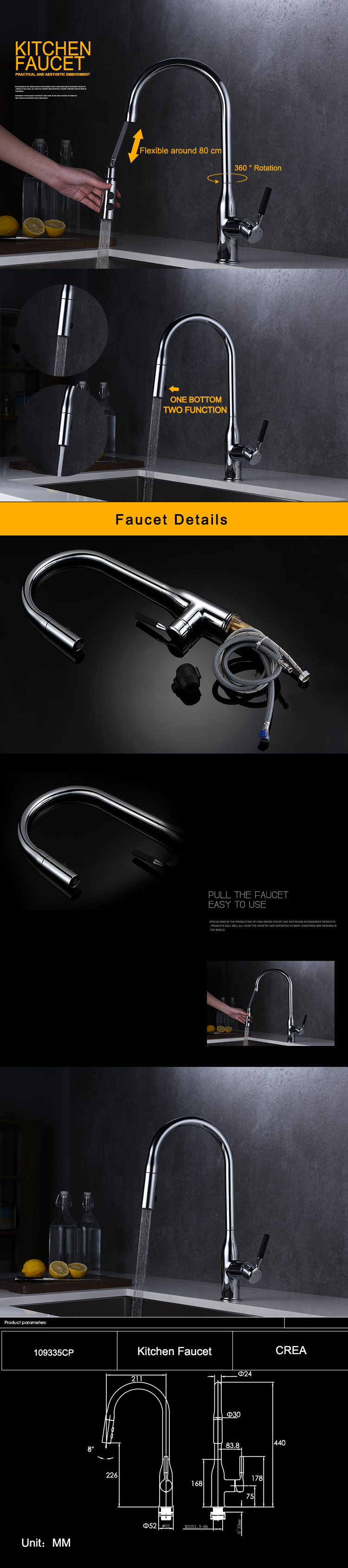 Grifo de Cocina Monomando con Rociador Extra&iacute;ble en Color Acero Inoxidable