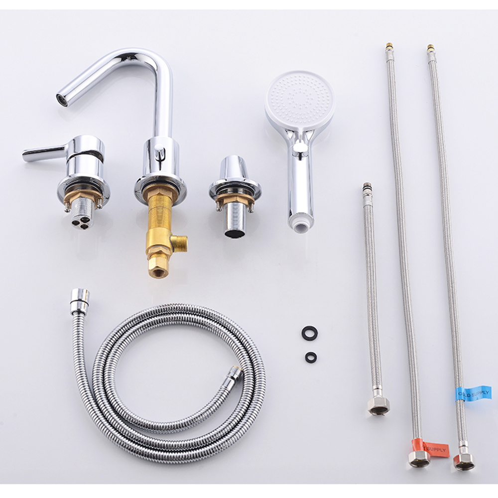 3 Hole Tub Faucet with Low Pressure Shower Head, Bath Faucet in Chrome