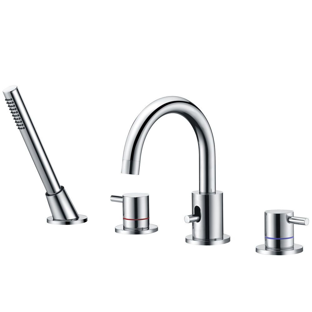 Grifo para ba&ntilde;era con 4 orificios y ducha de mano en cromo