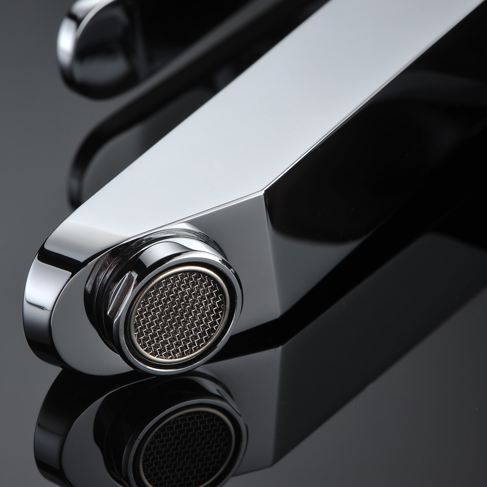 Grifo monomando cuadrado para lavabo fr&iacute;o de lat&oacute;n, cromado