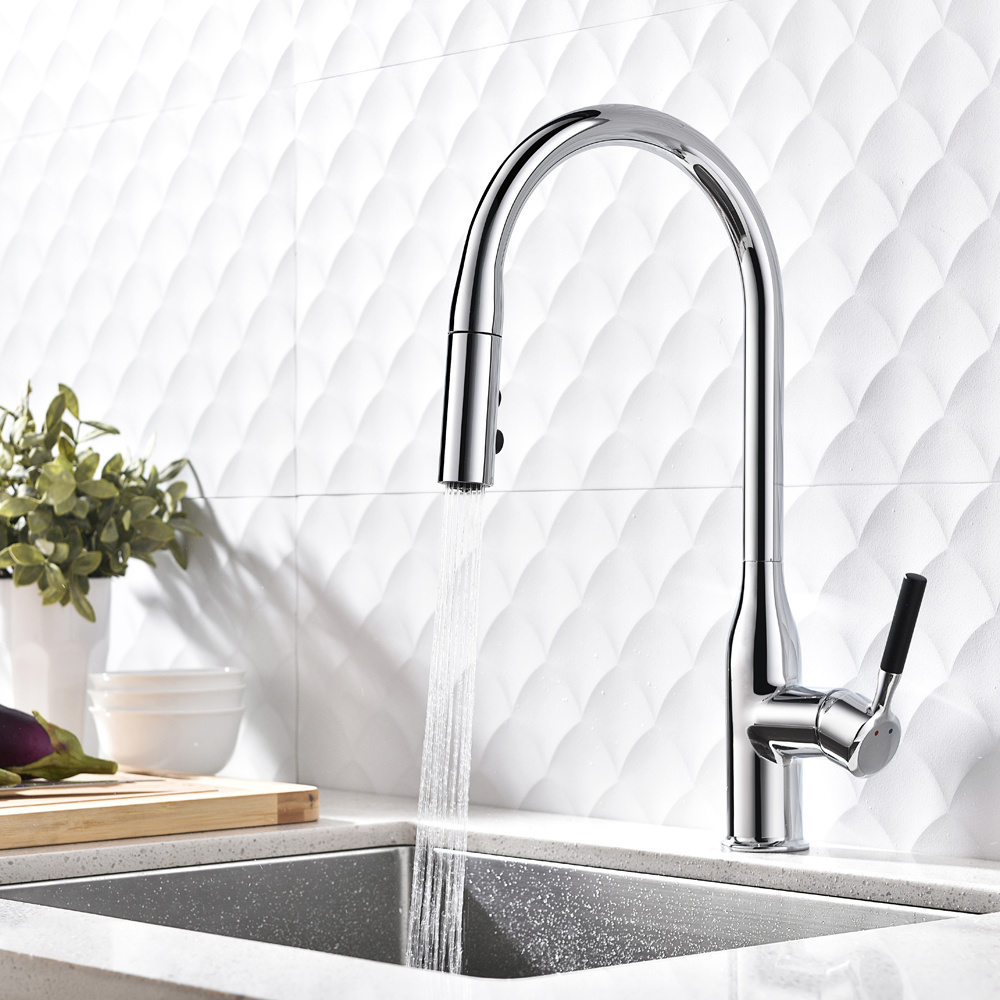 Grifo para lavabo de cocina extra&iacute;ble con 2 salidas