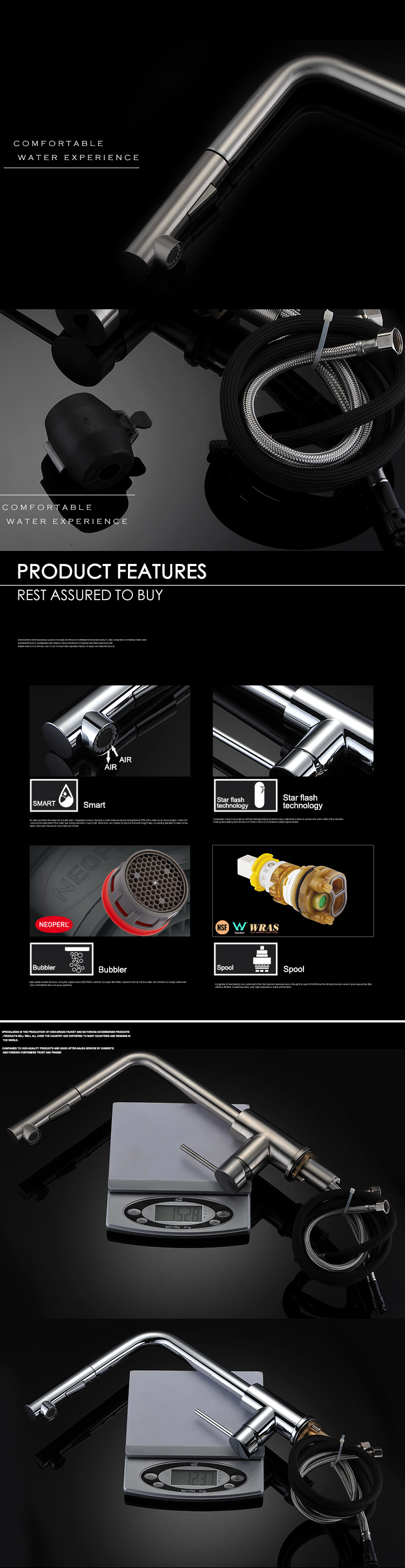 Grifos de cocina cepillados con ca&ntilde;o largo Grifo de cocina extra&iacute;ble