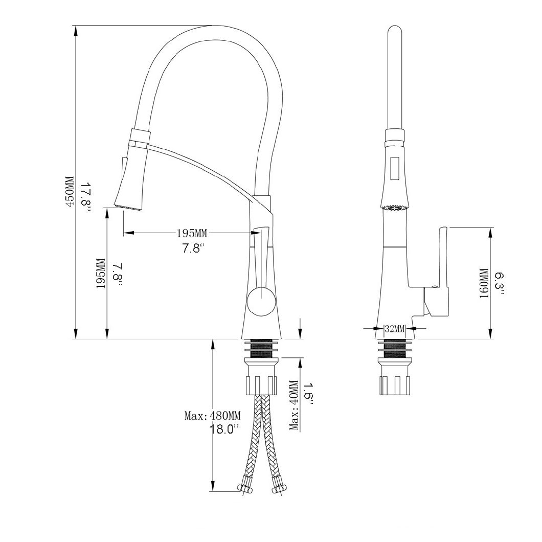 Grifo de fregadero de cocina abatible de acero inoxidable con rociador negro