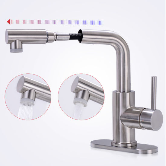 Stainless Steel Pull out Bathroom Faucet Deck Mounted Tap