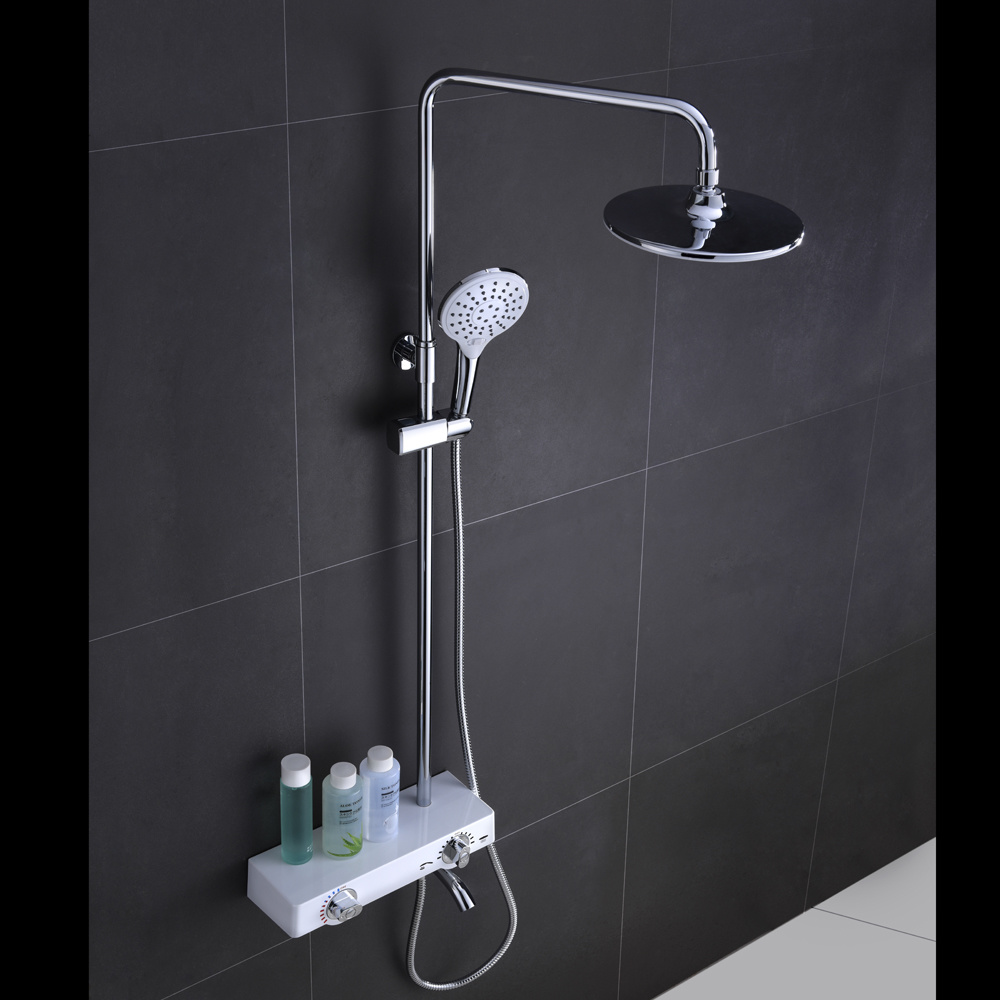 Juego de ducha con placa cromada multifunci&oacute;n de 3 v&iacute;as, cabezal de ducha para ba&ntilde;o