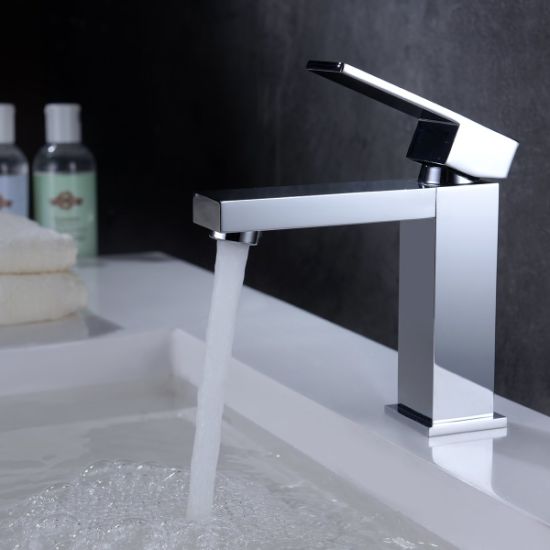 European Square Chrome Single Handle Brass Mixer Tap Bathroom Basin Faucet