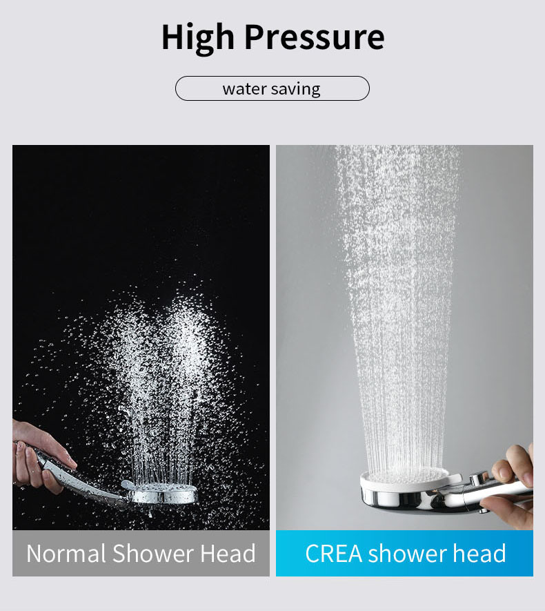 Cabezal de ducha de alta presi&oacute;n con 3 funciones, para condiciones de baja presi&oacute;n de agua