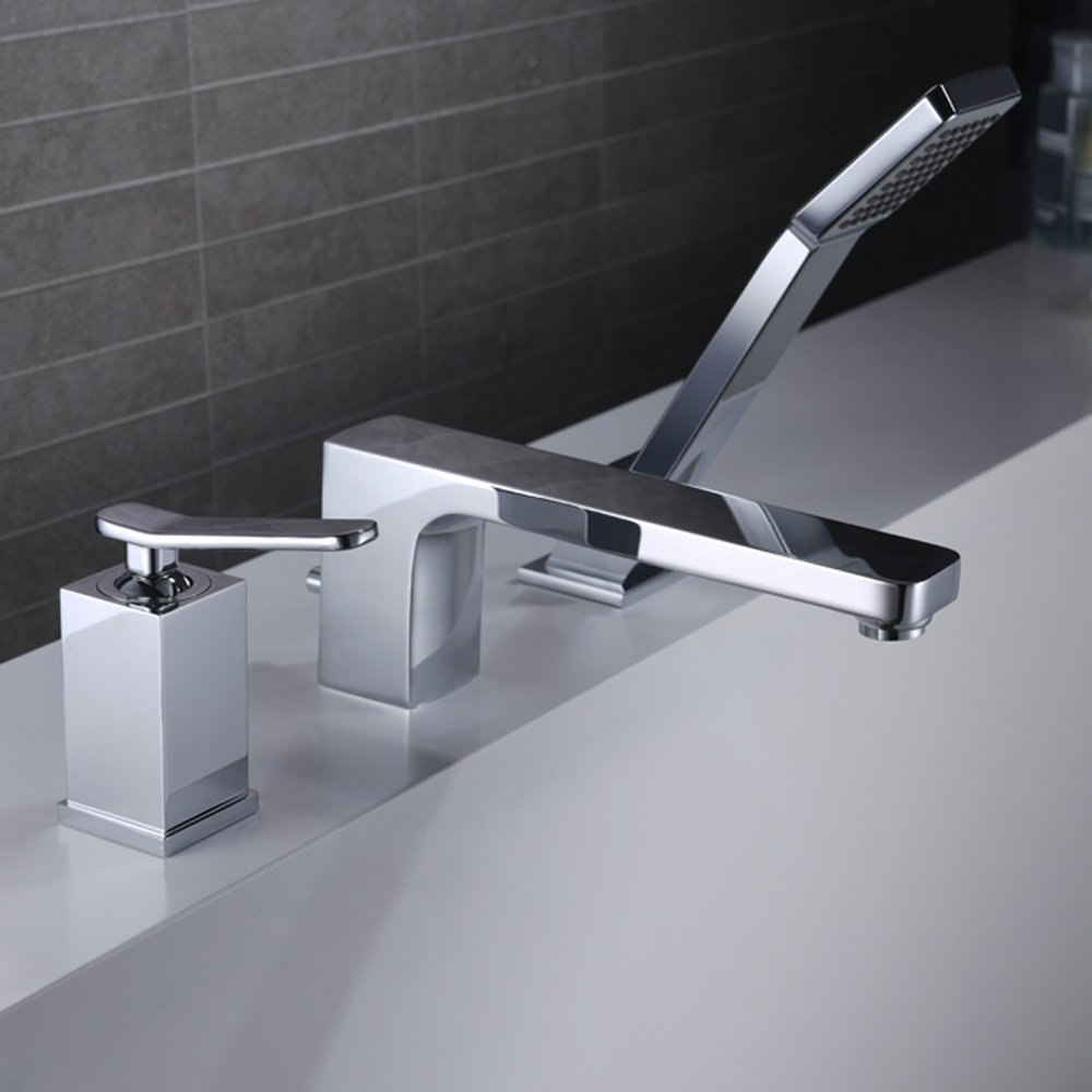 Grifo para ba&ntilde;era con cabezal de ducha, grifo para ba&ntilde;era con 3 orificios en forma cuadrada