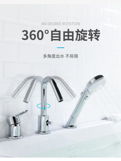 3 Hole Tub Faucet with Low Pressure Shower Head, Bath Faucet in Chrome
