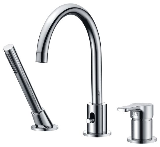 3 Hole Deck Mounted Tub Faucet Filler with Shower Head