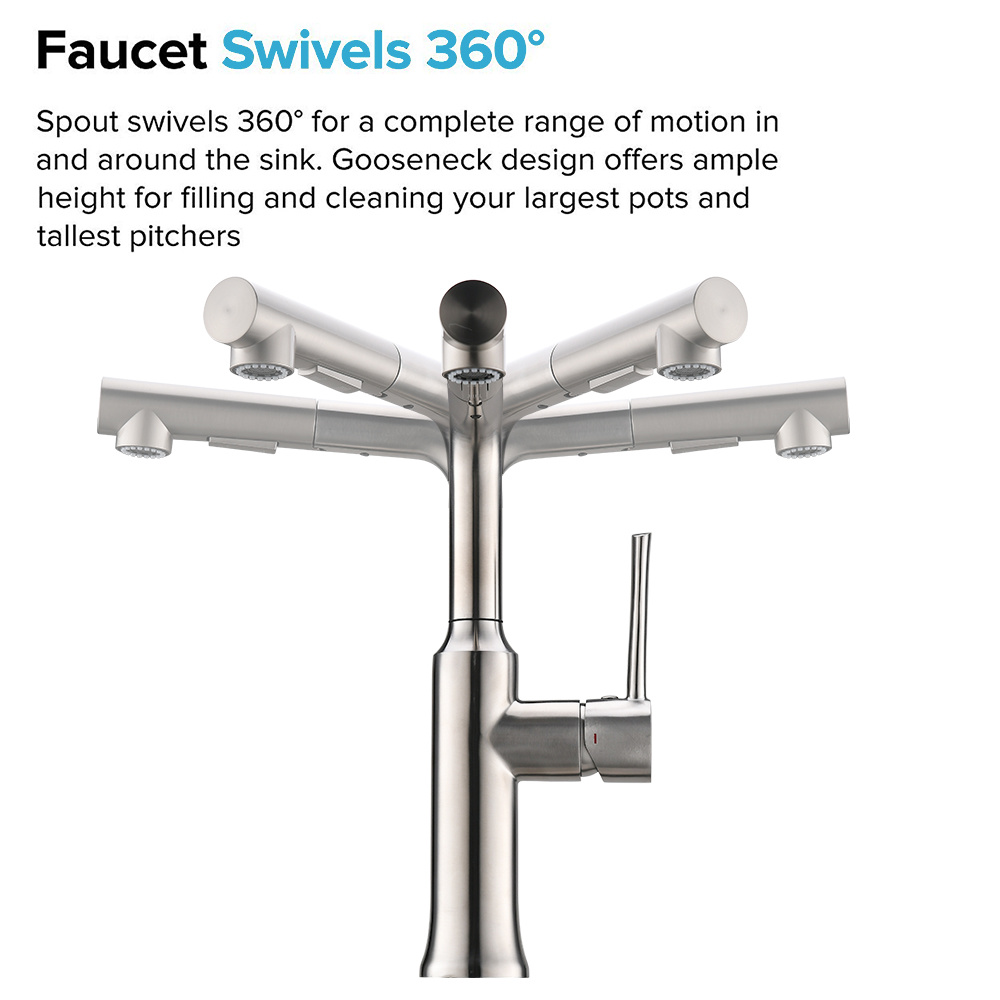 Grifo de cocina de 3 v&iacute;as con placa cromada