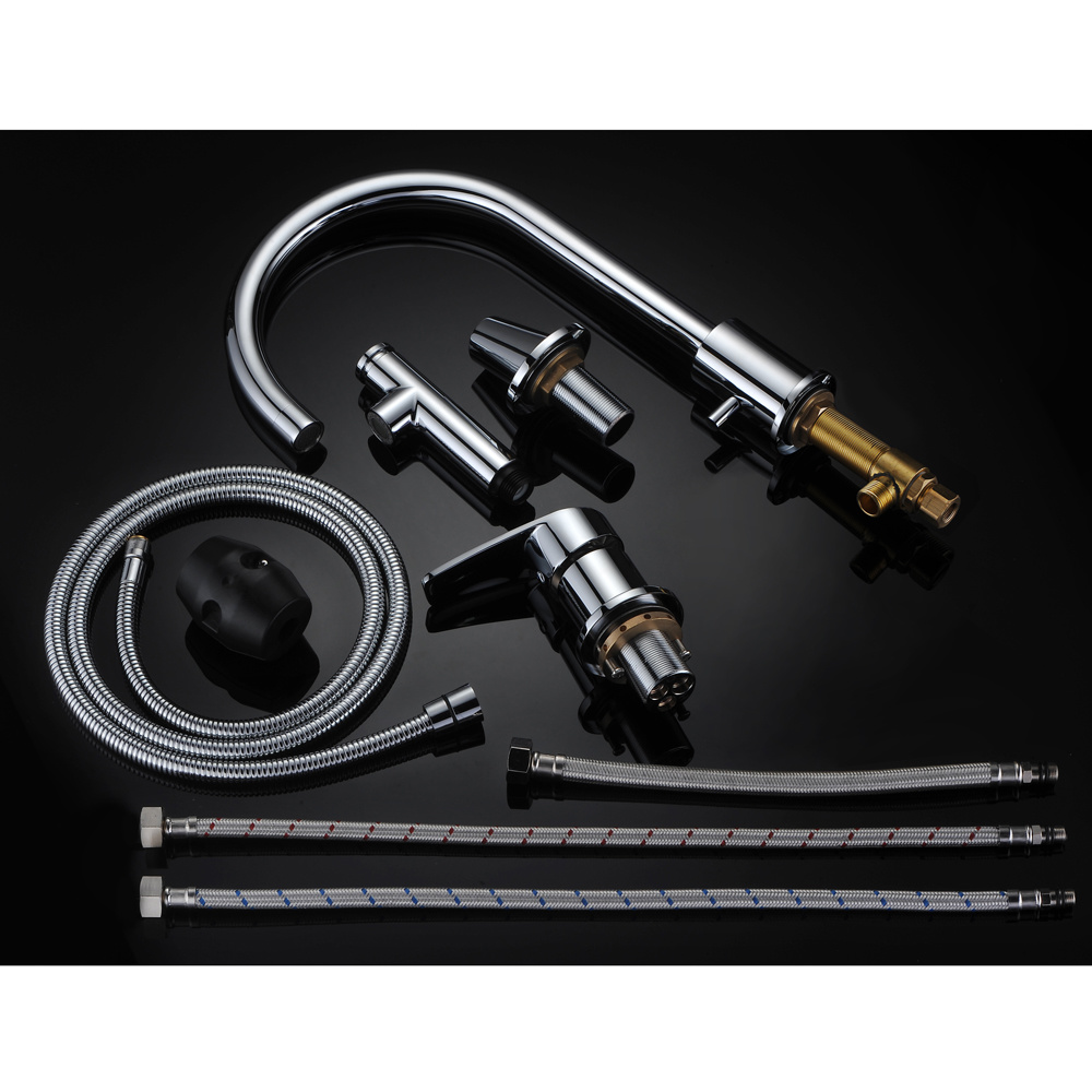 Grifo de fregadero cromado de 3 orificios, grifo de cocina extra&iacute;ble