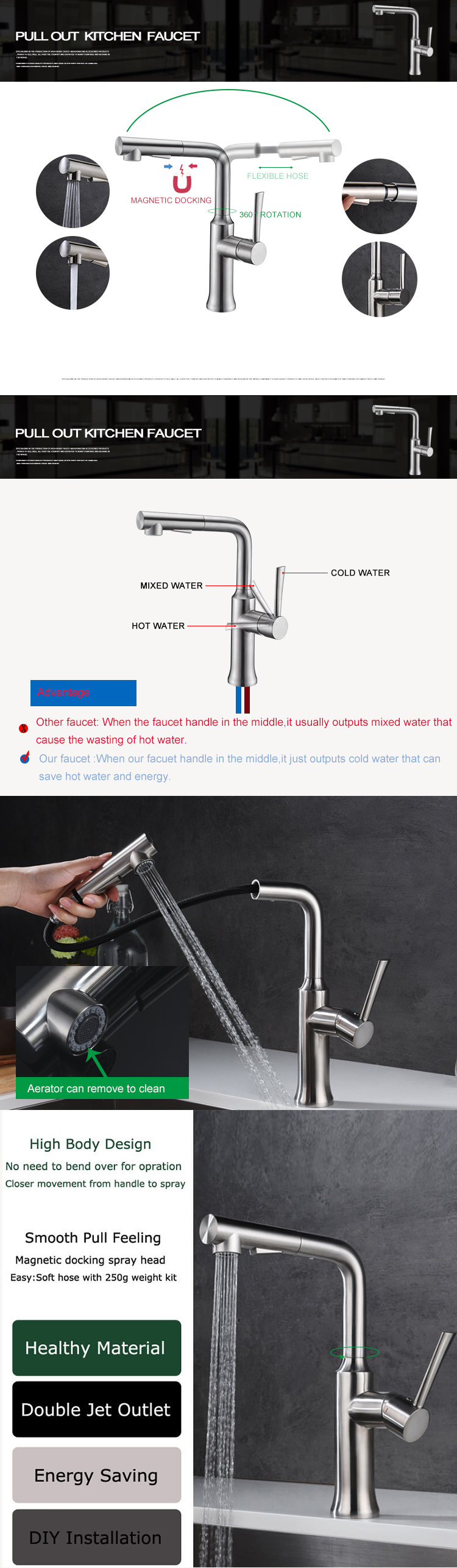 Grifo de cocina de acero inoxidable con rociador extra&iacute;ble