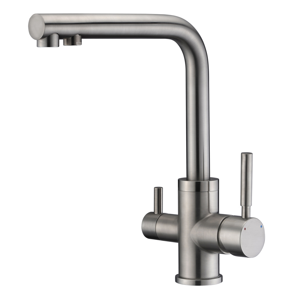 Grifo de cocina de 3 v&iacute;as de acero 304 con control de agua potable