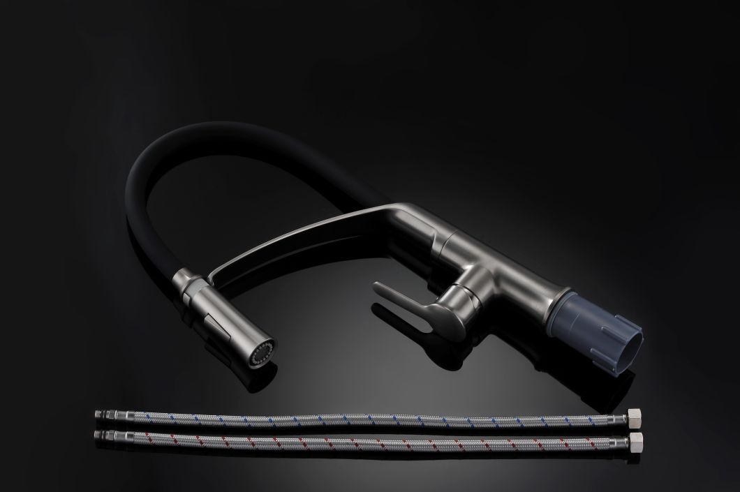 Grifos de ba&ntilde;o con grifo de cocina extra&iacute;ble negro cepillado