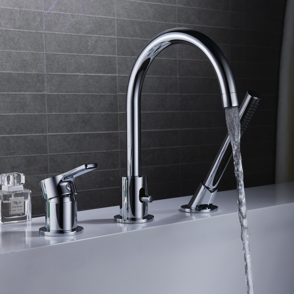 Llenador de grifo para ba&ntilde;era montado en cubierta de 3 orificios con cabezal de ducha