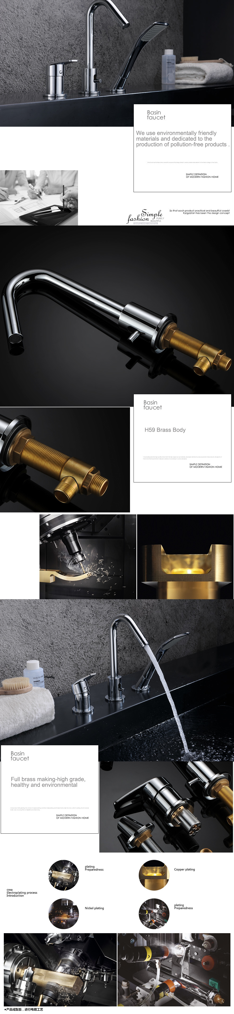 Grifo para ba&ntilde;era con 3 orificios y cabezal de ducha